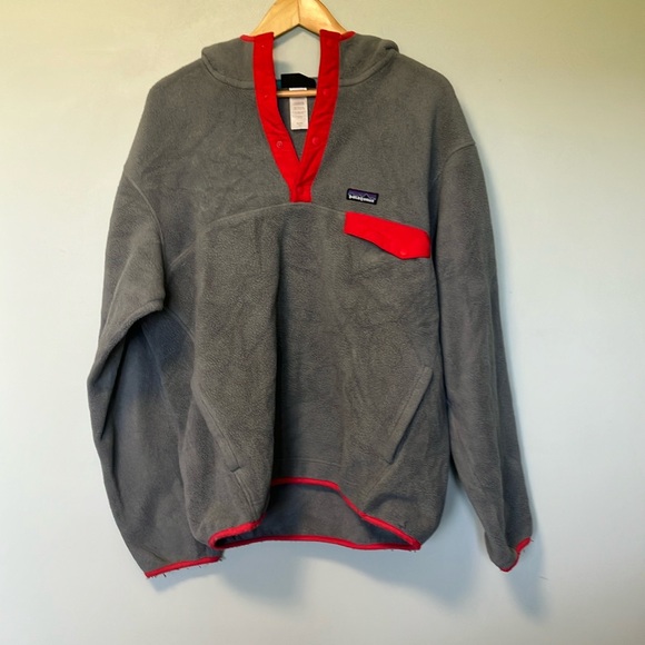 Patagonia Other - Patagonia Synchilla Gray and Red Fleece Pullover with Hood